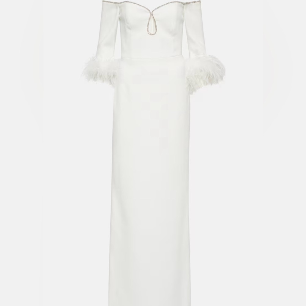 Rebecca Vallance Bridal Plume feather-trimmed crêpe gown